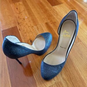 Christian Louboutin Helmour Navy Glitter D'Orsay Pump Stiletto - Size 37